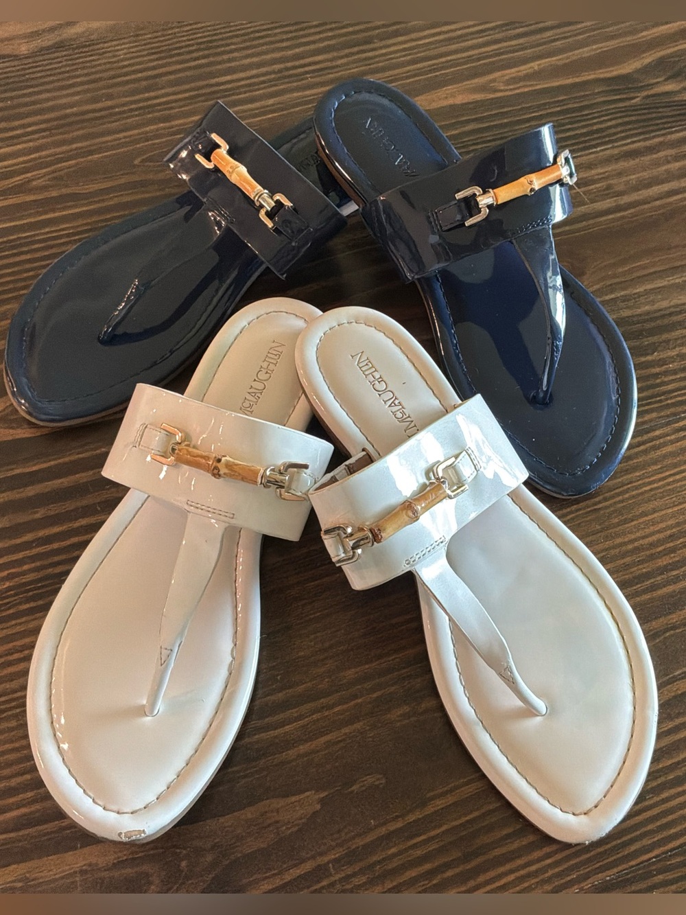 J McLaughlin horse-bit patent sandals 2 pairs size 9